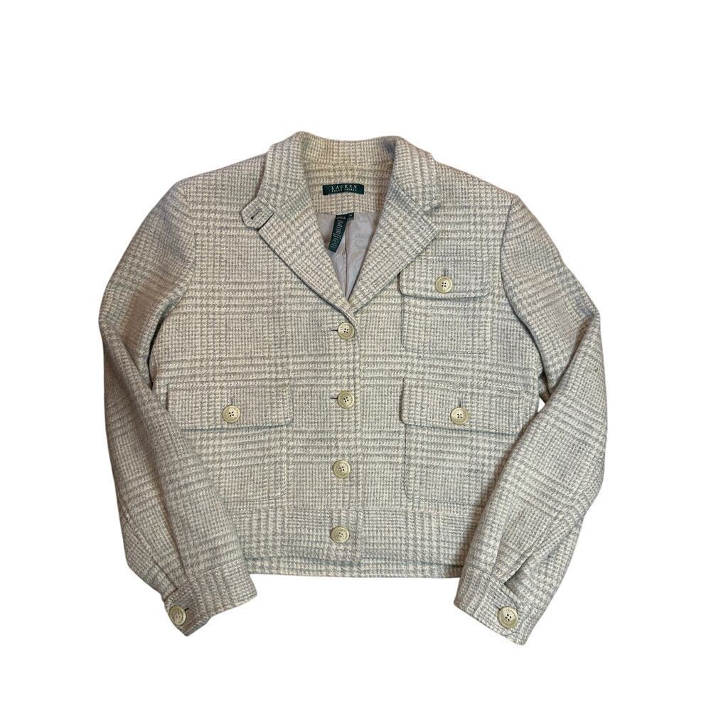 Vintage Lauren by Ralph Lauren Wool‎ Jacket GRAY/CREAM Plaid Size 14